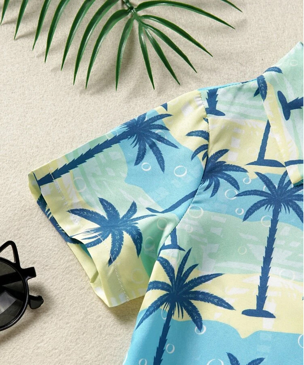 Venutaloza Tropical Coconut Tree Short Sleeve Short Sleeve Shirt For Boys.