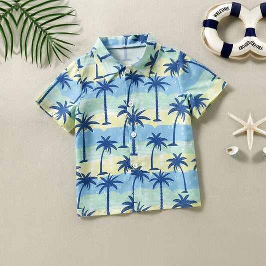 Venutaloza Tropical Coconut Tree Short Sleeve Short Sleeve Shirt For Boys.