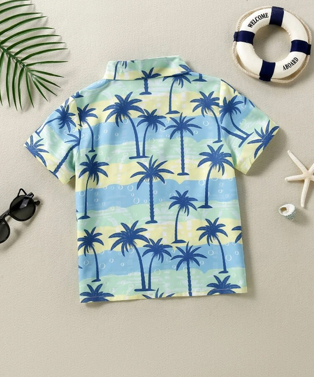 Venutaloza Tropical Coconut Tree Short Sleeve Short Sleeve Shirt For Boys.