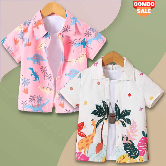 Venutaloza Boys Dinosaur Animal  & Floral Tropical's Designer Button Front Shirt For Boy.