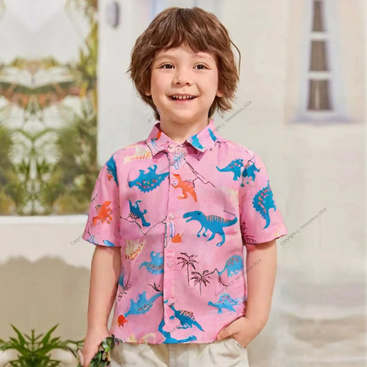 Venutaloza Dinosaur Animal Designer Button Front Shirt For Boy.