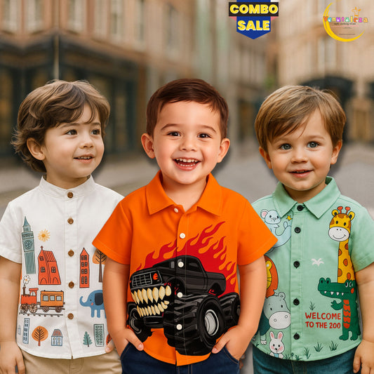 Boy's New Fashion Designer Button Front (Combo Pack Of 3) Shirt For Boy.