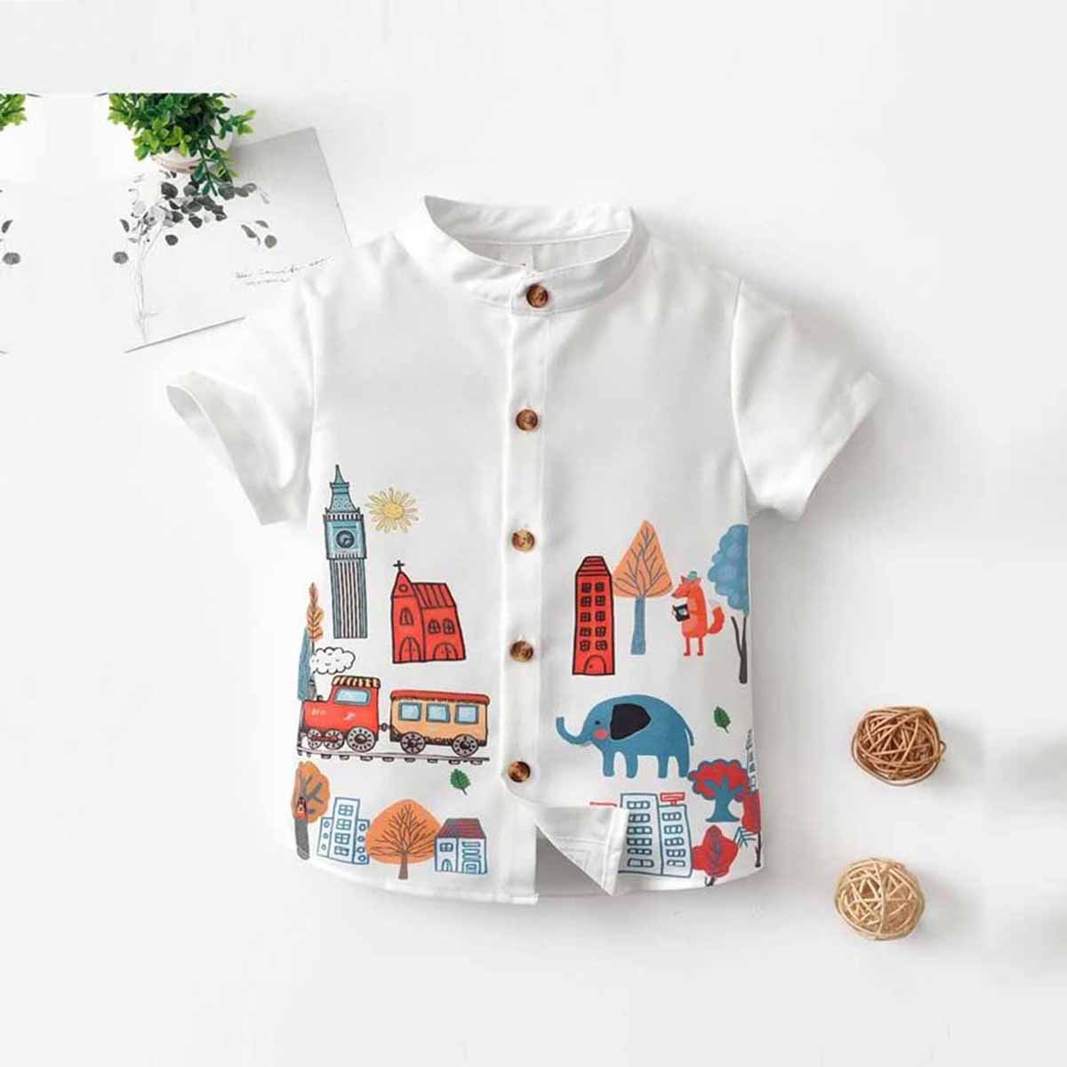 Venutaloza Stylish Multicolors Colourful Graphic Designer Button Front ((Combo pack For 6)) Shirt For Boy.