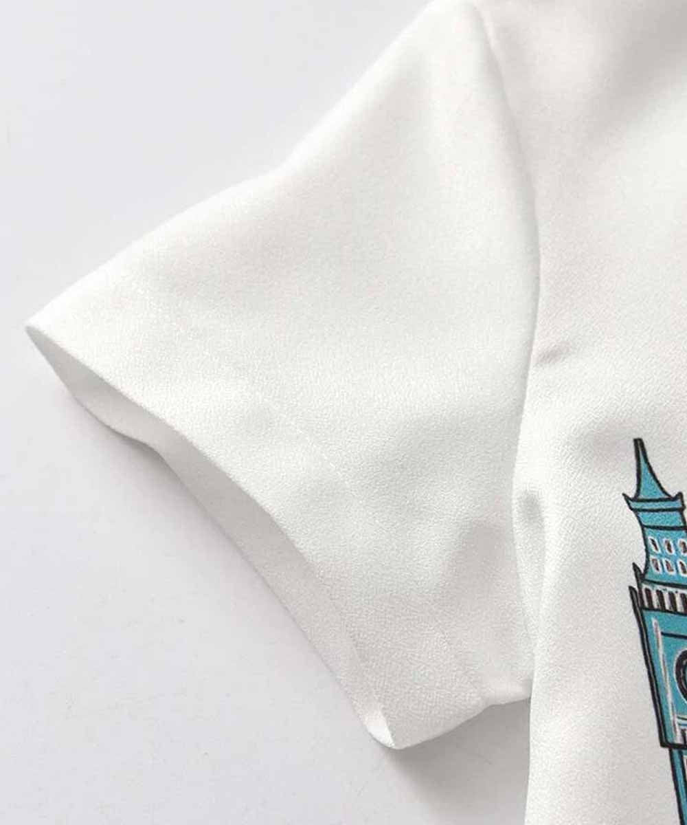 Venutaloza White London Border Print Short Sleeve Shirt For Boys.