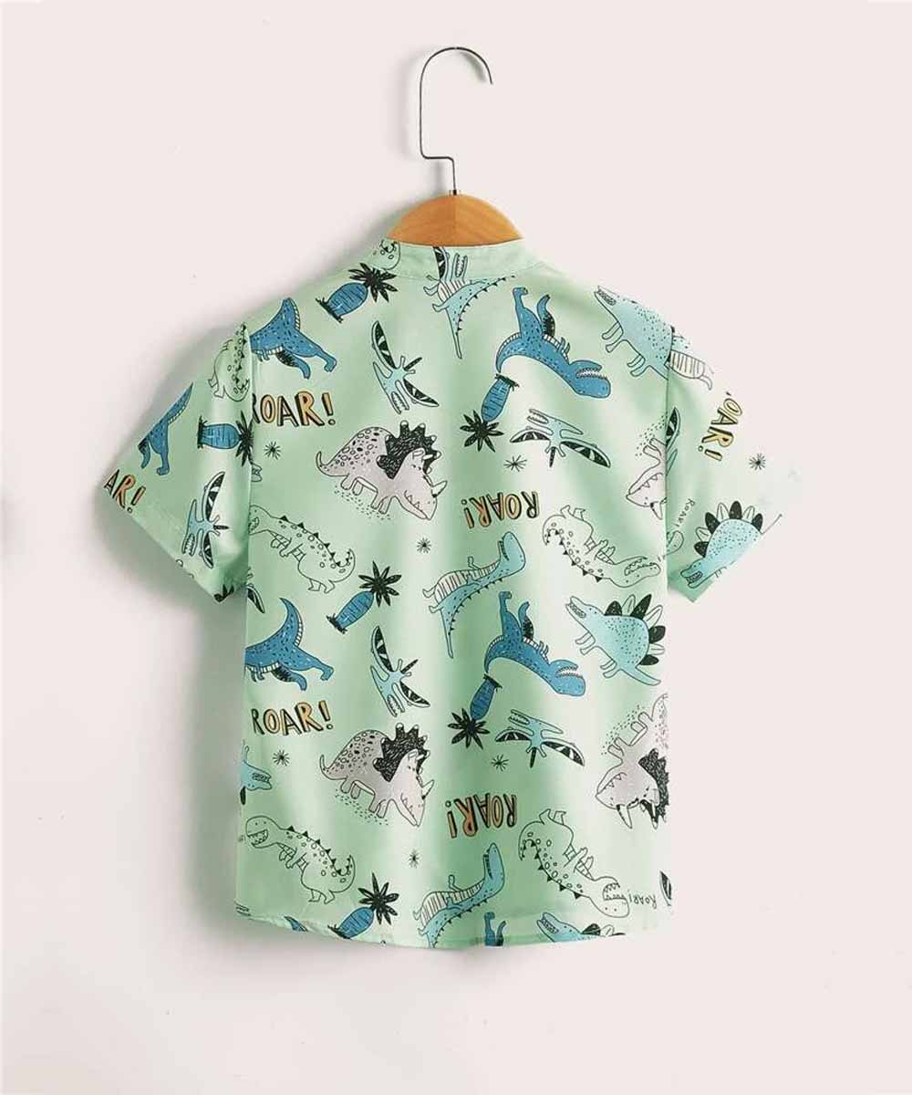 Venutaloza Dinosaur Designer Button Front  & Blue Floral Print Shirt For Boy.