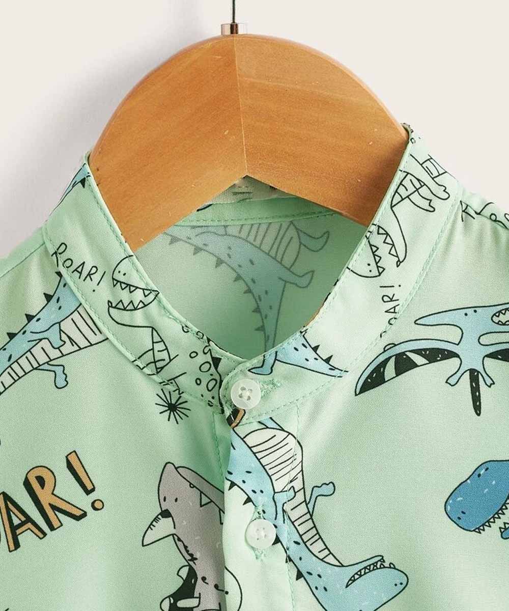 Venutaloza Dinosaur Designer Button Front  & Blue Floral Print Shirt For Boy.