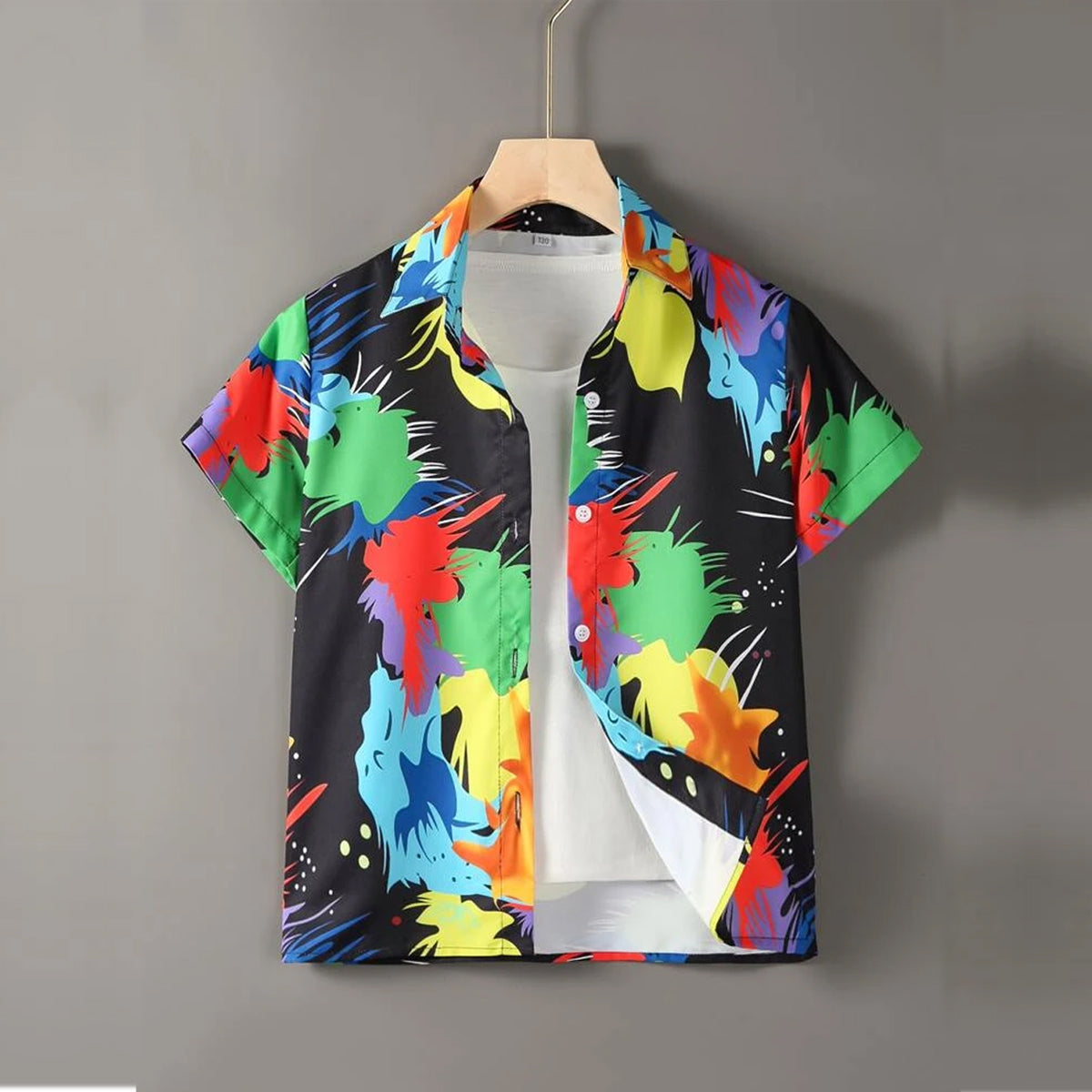 Venutaloza Multicolour Heart's & Graphic Colorblock Designer Button Front Shirt For Boy.