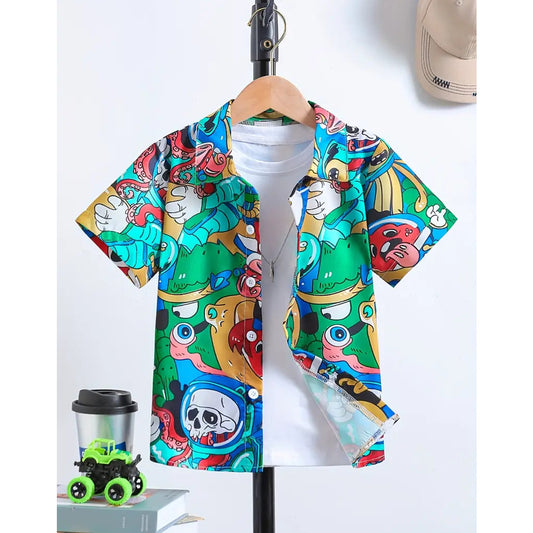 Venutaloza Boy's Cartoon Graphic Print Shirt For Boy.