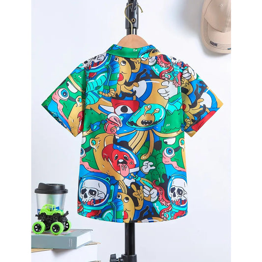 Venutaloza Boy's Cartoon Graphic Print Shirt For Boy.