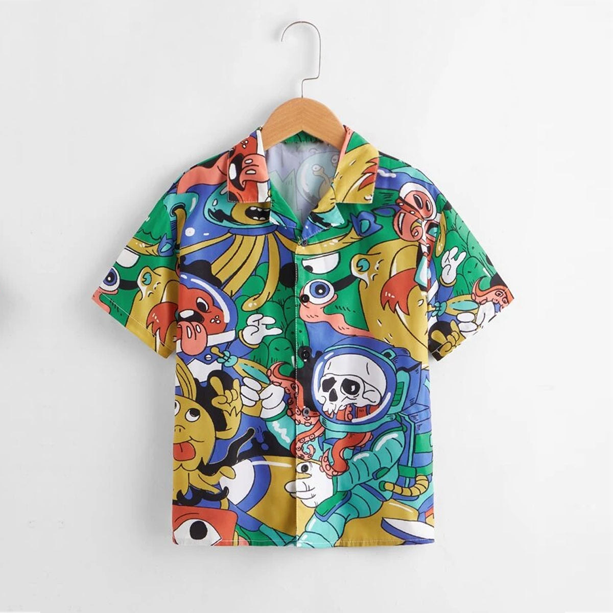 Venutaloza Boy's Tropical Casual Tree & Cartoon Graphic and Outdoor Tree Designer Button Front (Combo Pack Of 3) Shirt For Boy.