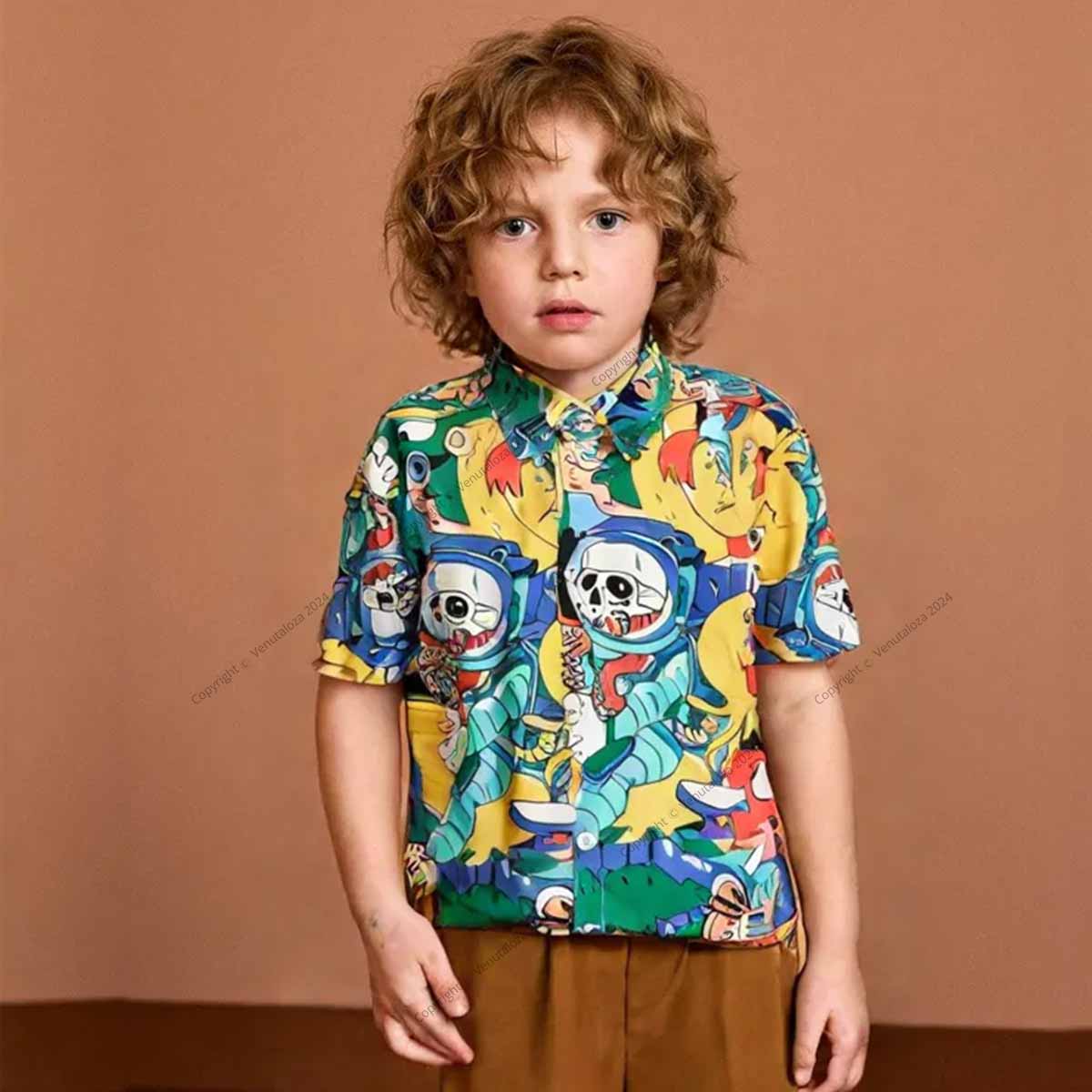 Venutaloza Boys Cartoon Graphic Print Shirt For Boy.
