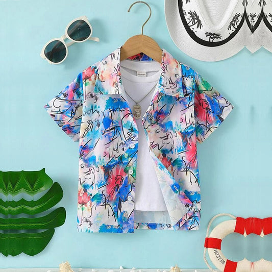 Venutaloza Rainbow Multi Color Designer Button Front Shirt For Boy.