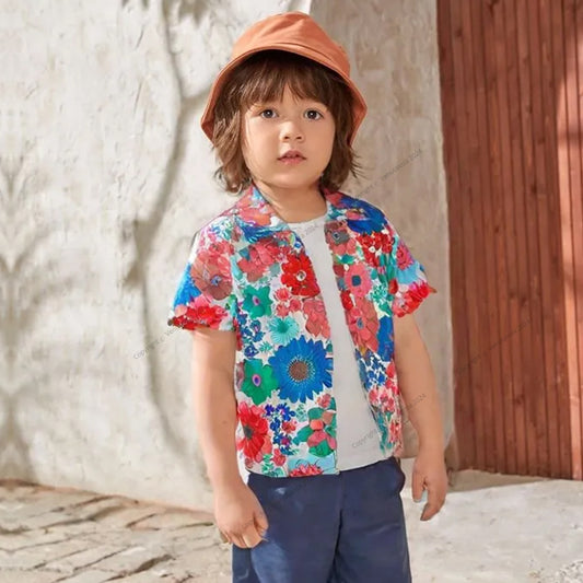 VENUTALOZA  Toddler Boys Floral Without Tee & Button Front Shirt For Boy.