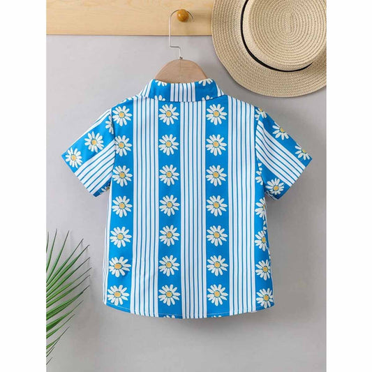 Venutaloza Boys Daisy And Striped Designer Print Button Front Shirt For Boy.