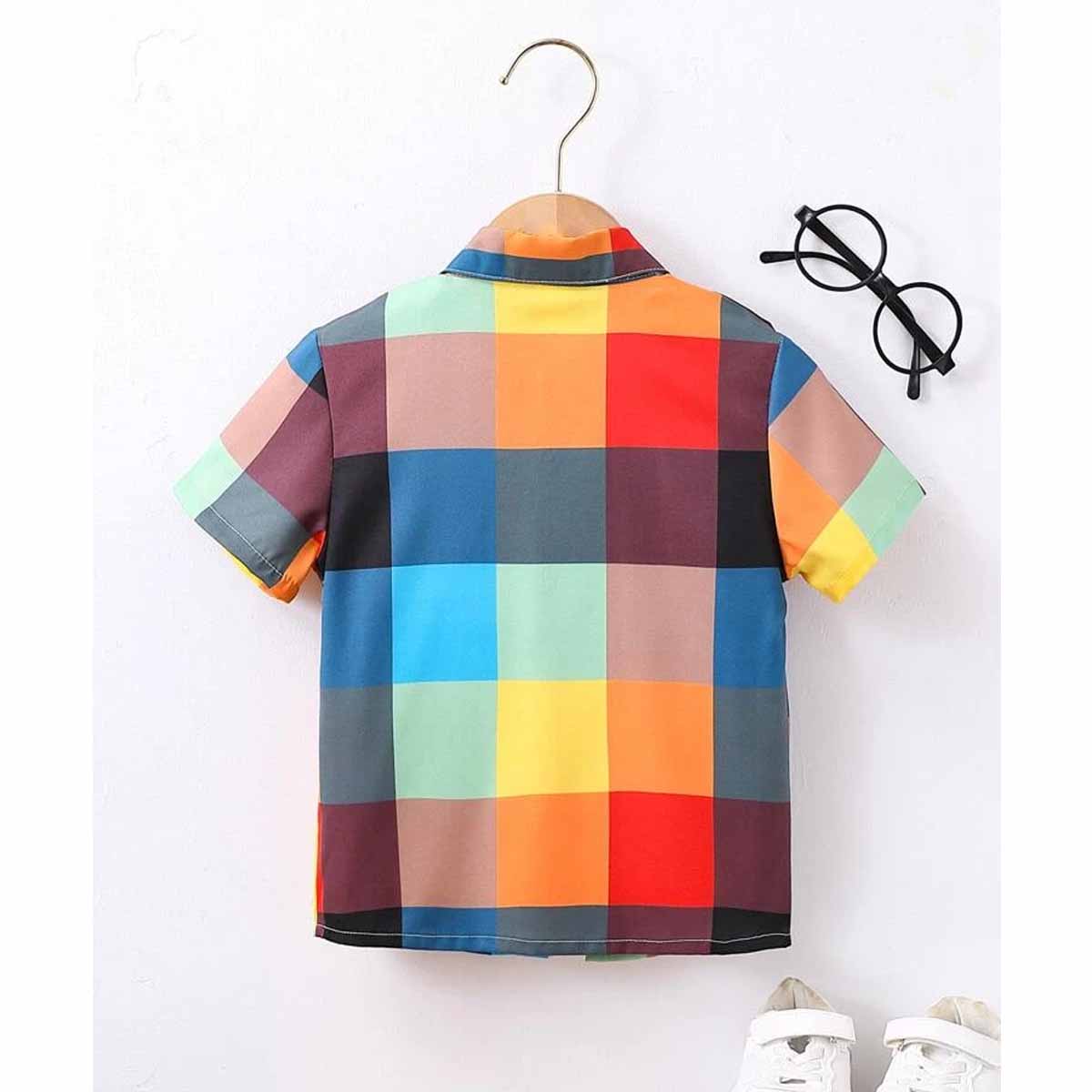 Venutaloza Boys Daisy And Striped & Plaid Patched Pocket Designer Button Front Shirt For Boy.
