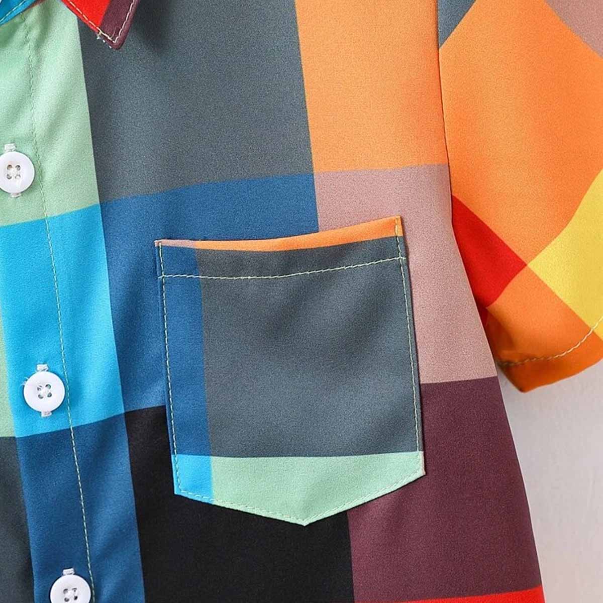 Venutaloza Plaid Patched Pocket Designer Print Button Front Shirt For Boy.