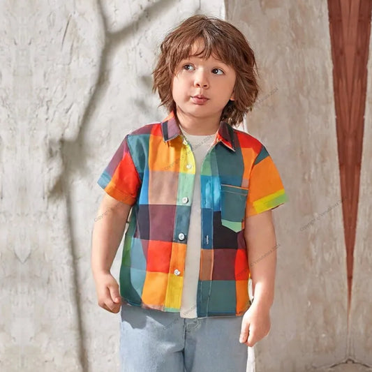 Venutaloza Plaid Patched Pocket Designer Print Button Front Shirt For Boy.