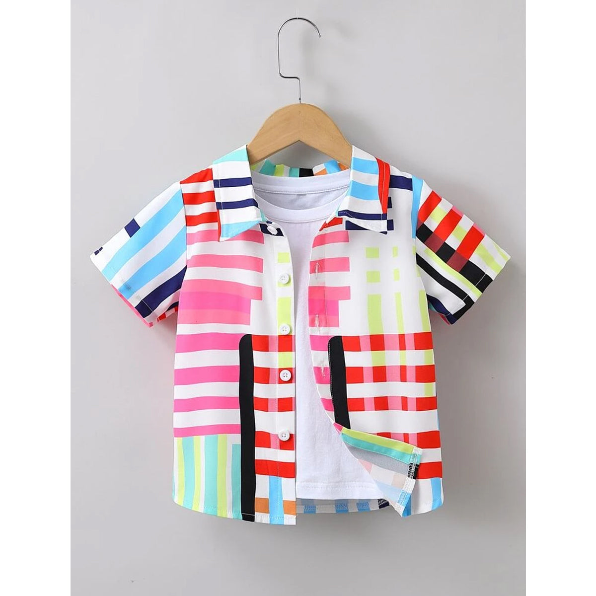 Venutaloza Boy's Worldwide & Letters and Plaid Patched Pocket Designer Button Front (Combo Pack Of 3) Shirt For Boy.