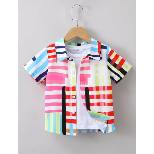 Venutaloza Multi-Coloured Designer Button Front Shirt For Boy.