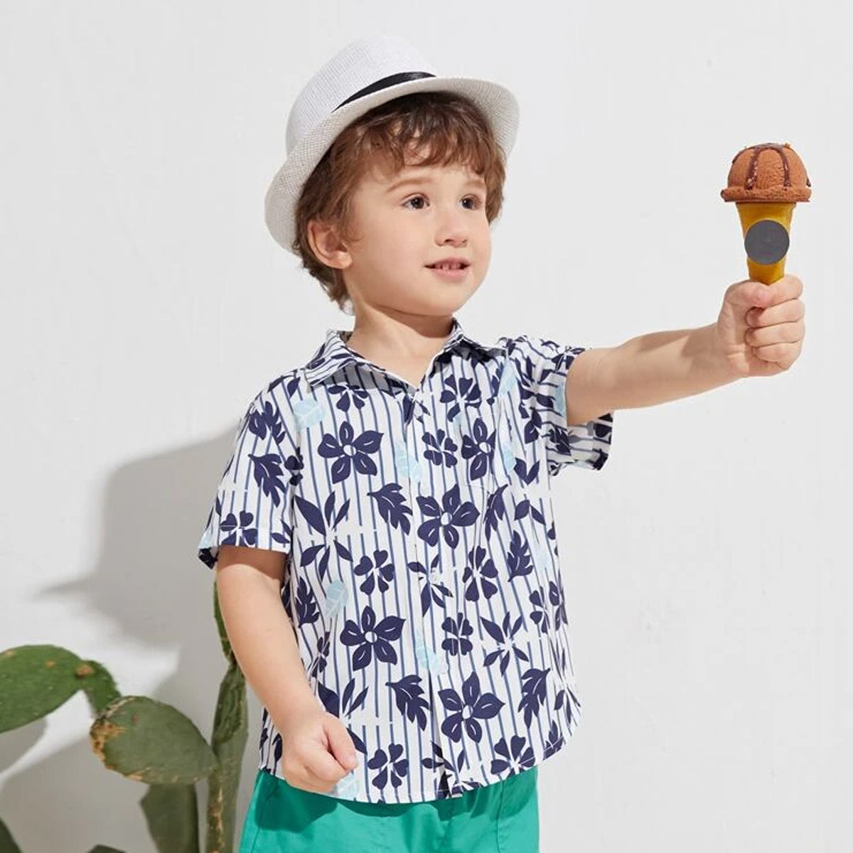 VENUTALOZA Toddler Boy Tropical Designer Button Front Shirt For Boy.