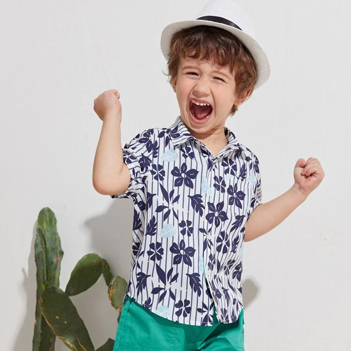 VENUTALOZA Toddler Boy Tropical Designer Button Front Shirt For Boy.