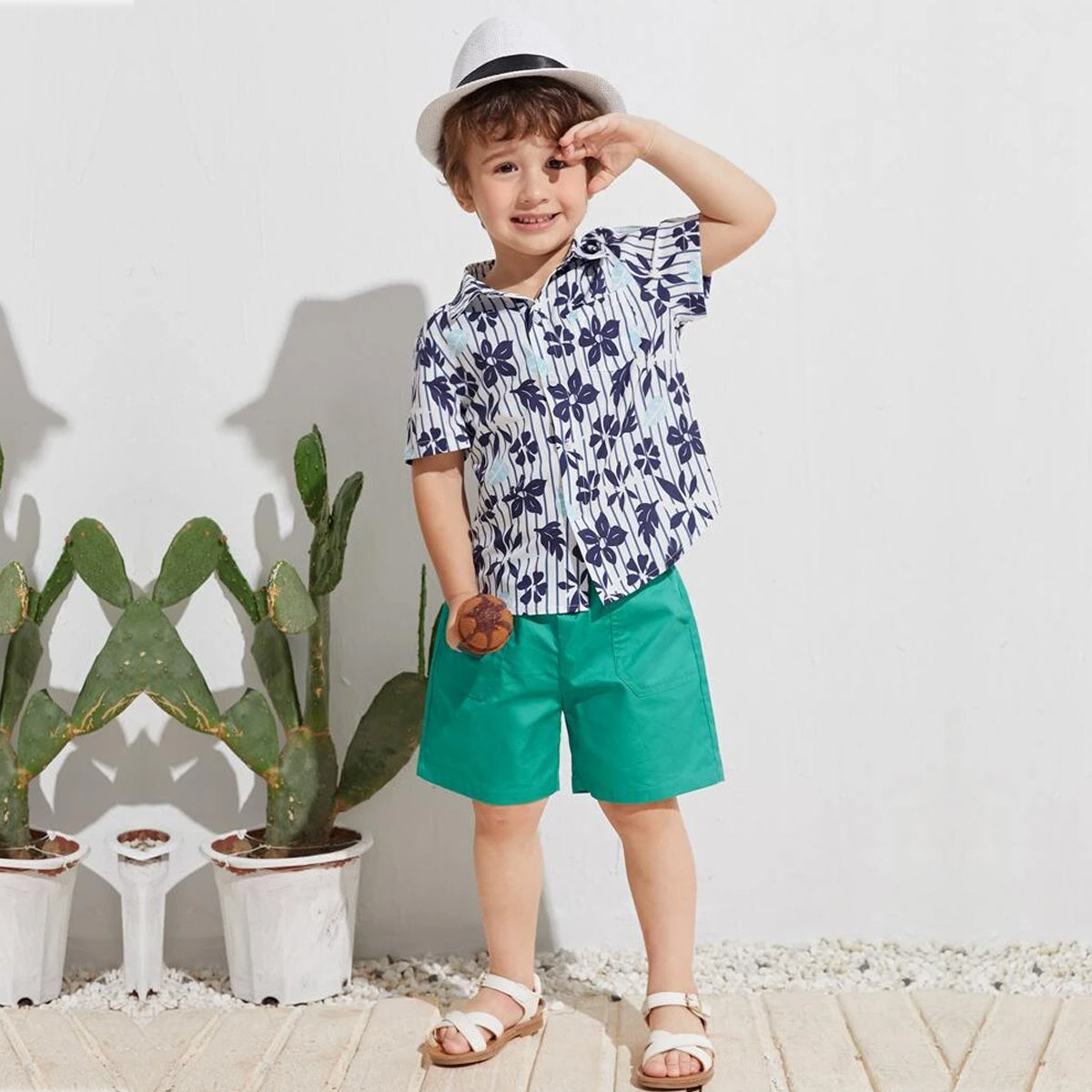 VENUTALOZA Toddler Boy Tropical Designer Button Front Shirt For Boy.