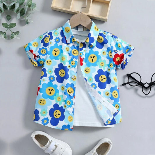 VENUTALOZA Toddler Boys Colorfull Floral Without Tee & Button Front Shirt For Boy.