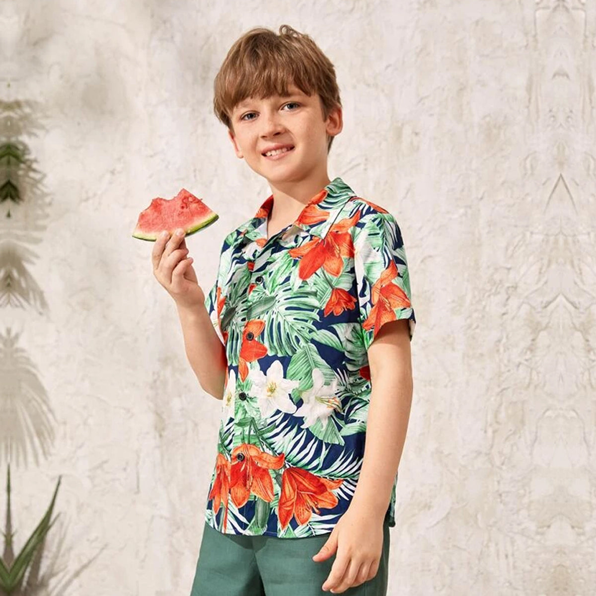 VENUTALOZA Sunshne Floral 1pc Tropical Print Shirt For Boys.
