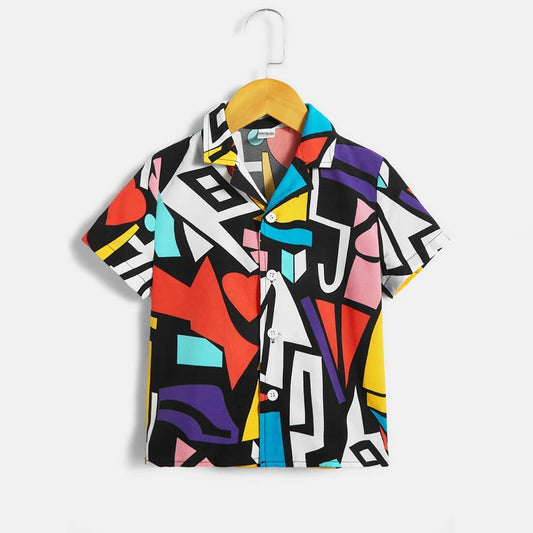 Venutaloza Boy's Sunshine Geo Print Short Sleeve Shirt For Boy.