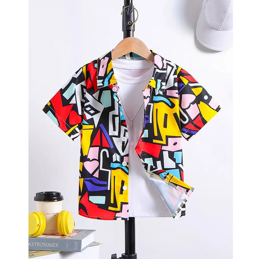 Venutaloza Boy's Sunshine Geo Print Short Sleeve Shirt For Boy's.