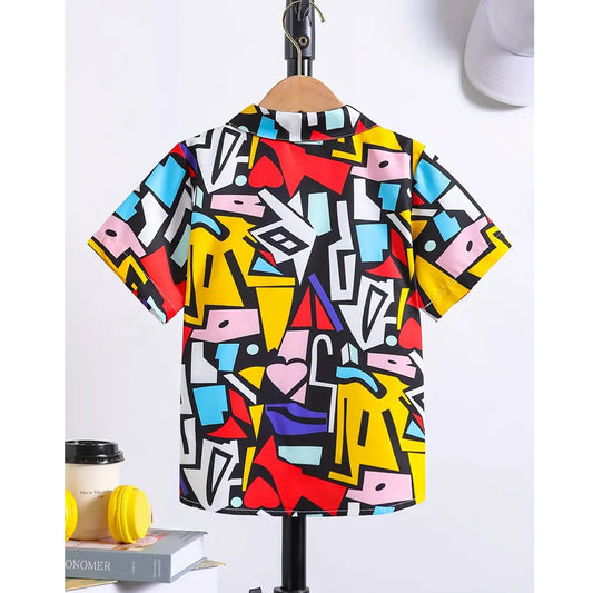 Venutaloza Boy's Sunshine Geo Print Short Sleeve Shirt For Boy's.