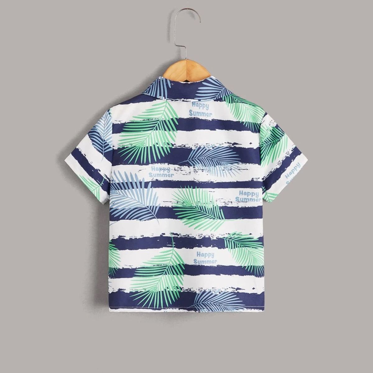 Venutaloza Boy's Striped & Tropicals Border Print Short Sleeve Shirt For Boy.