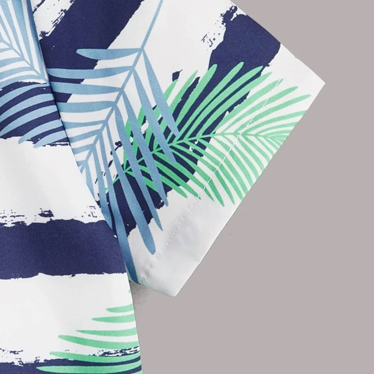 Venutaloza Boy's Striped & Tropicals Border Print Short Sleeve Shirt For Boy.