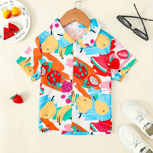 Venutaloza Boy's Graphic Fruit's Print Short Sleeve Shirt For Boy.