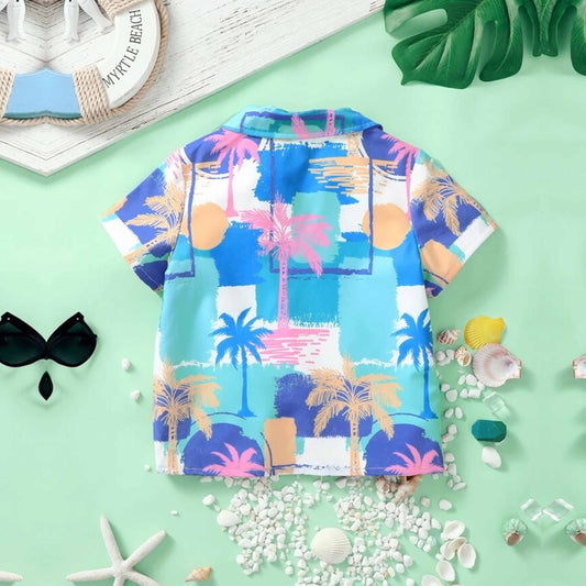 Venutaloza Plam Tree Designer Print Button Front Shirt For Boy.