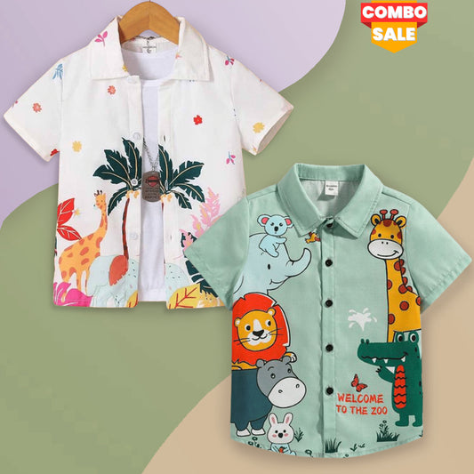 Venutaloza Boy's Animal Designer Button Front Shirt (Combo Pack Of 2) For Boy.