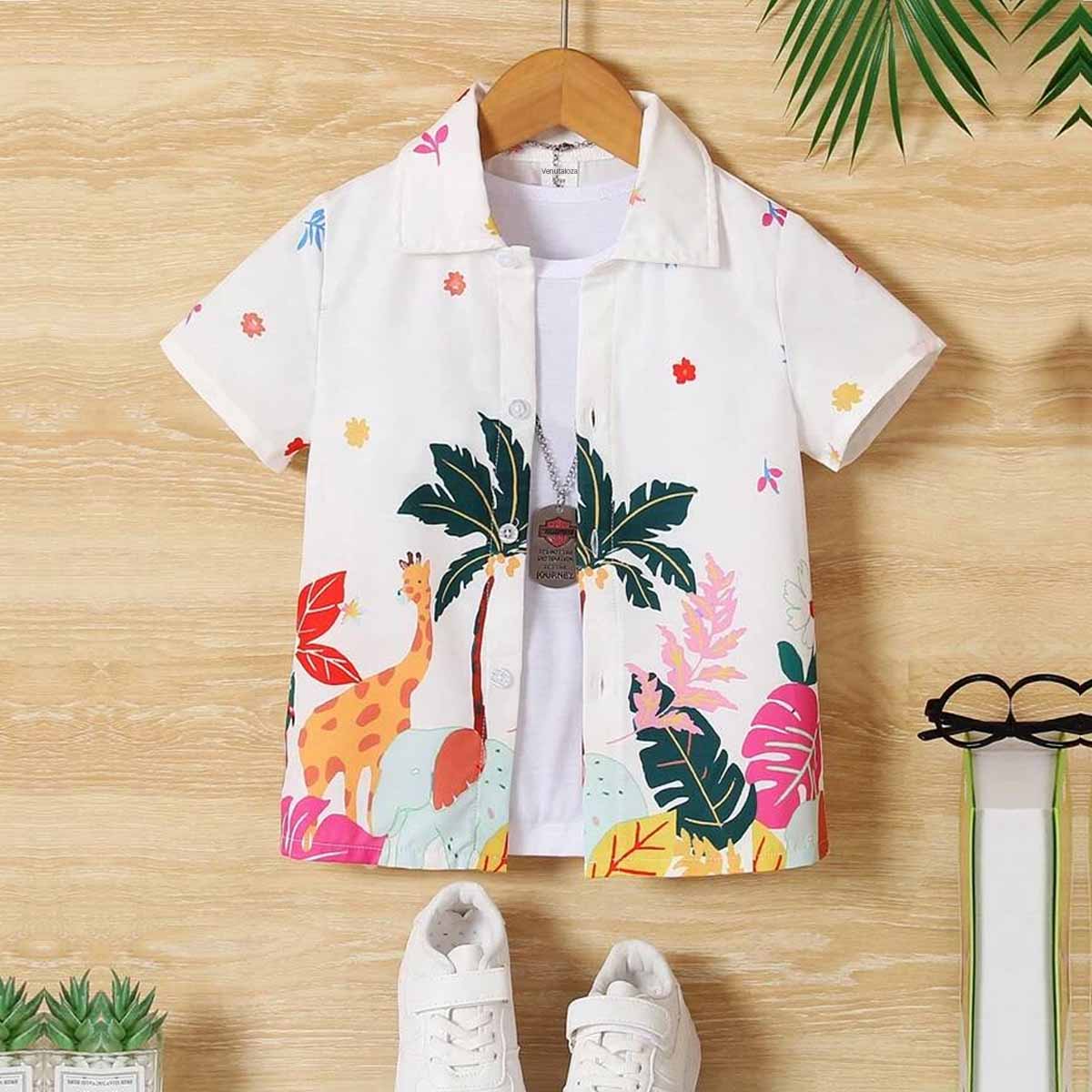 Venutaloza Boys Floral Tropical's Designer Print Button Front Shirt For Boy.