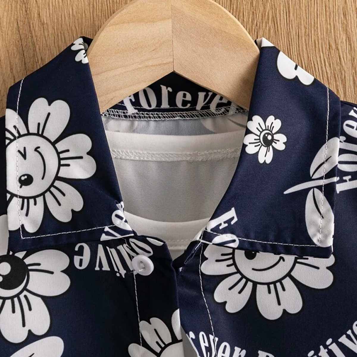 Venutaloza Boys Floral & Letters Designer Button Front Shirt For Boy.