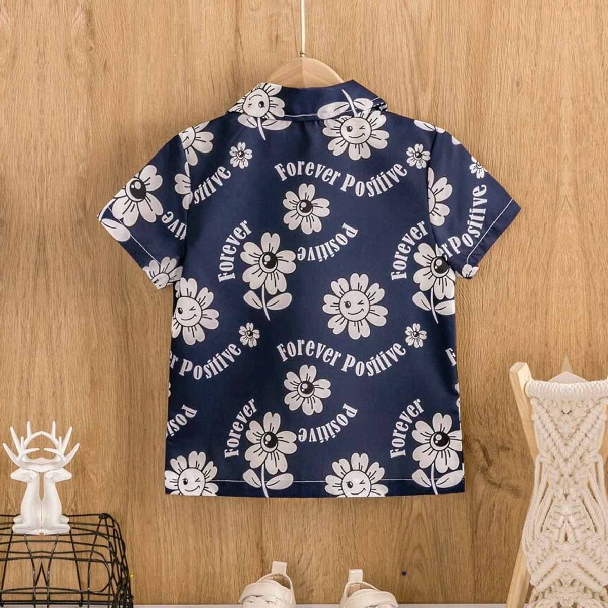 Venutaloza Boys Floral & Letters Designer Button Front Shirt For Boy.