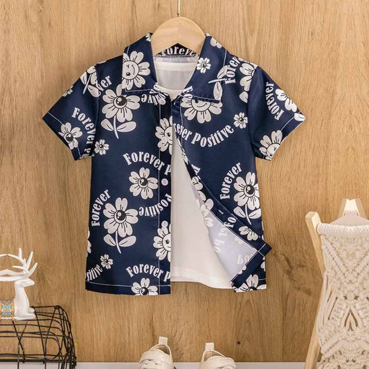 Venutaloza Boys Floral & Letters Designer Button Front Shirt For Boy.