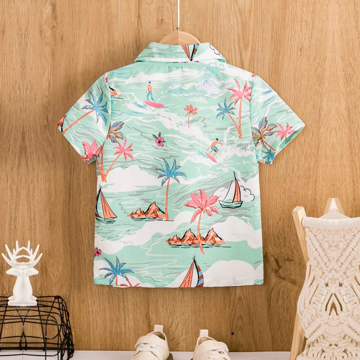 Venutaloza Boy's Sailboat Tree Designer Button Front Shirt For Boy.