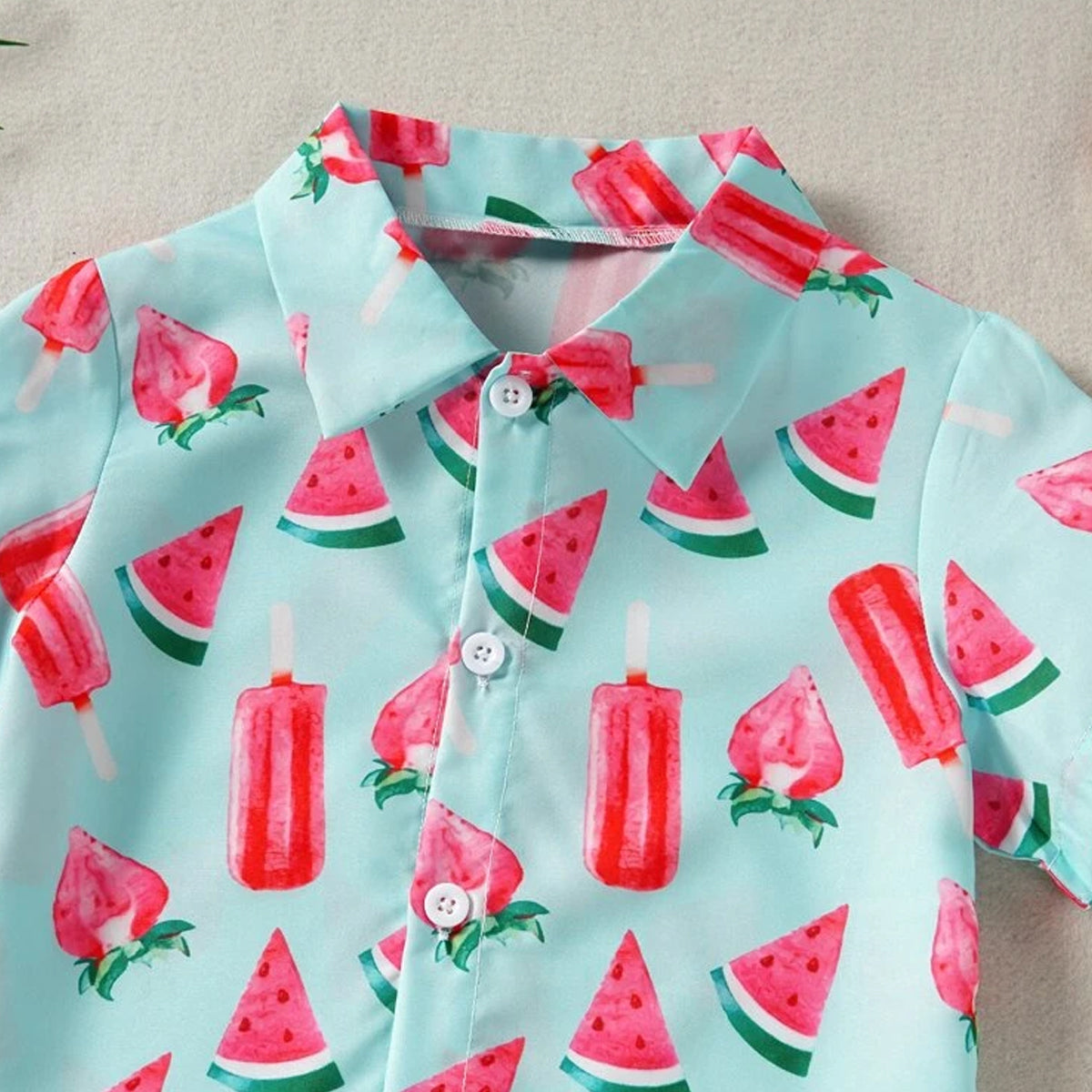VENUTALOZA Toddler Boys Strawberry And Watermelon print Graphic & Button Front Shirt For Boy.