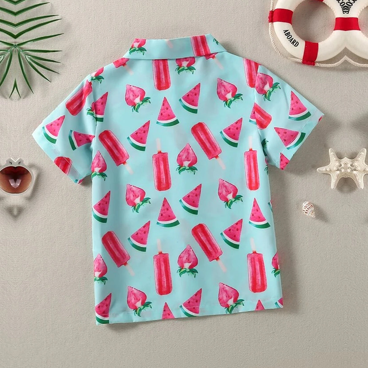 VENUTALOZA Toddler Boys Strawberry And Watermelon print Graphic & Button Front Shirt For Boy.