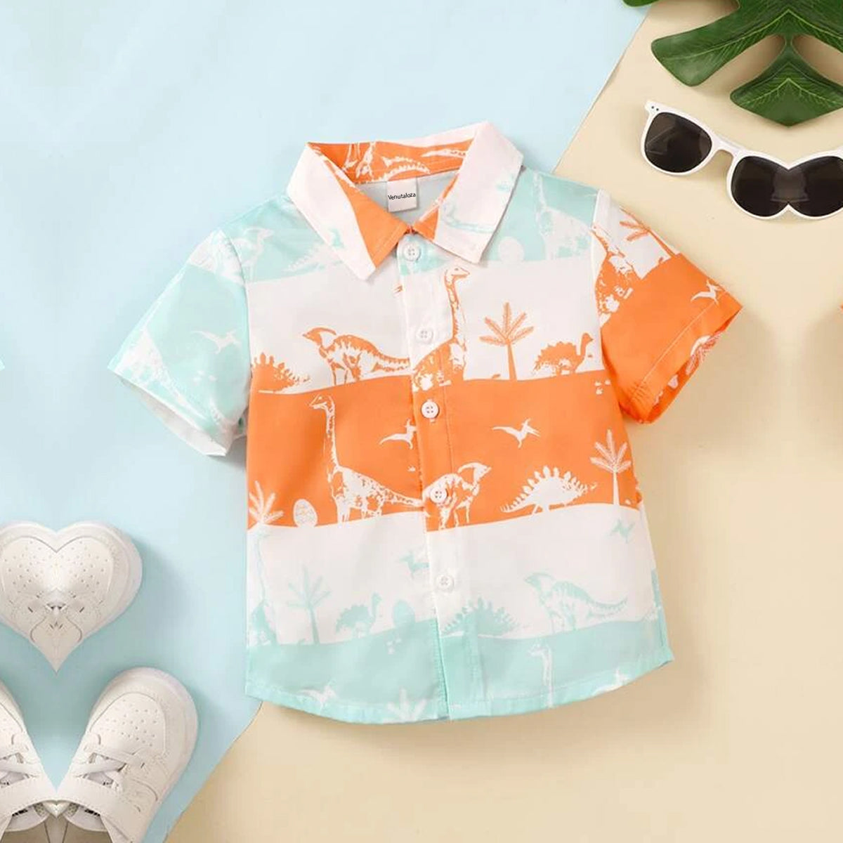 Venutaloza Dinosaur Animal Designer Print Button Front Shirt For Boys.