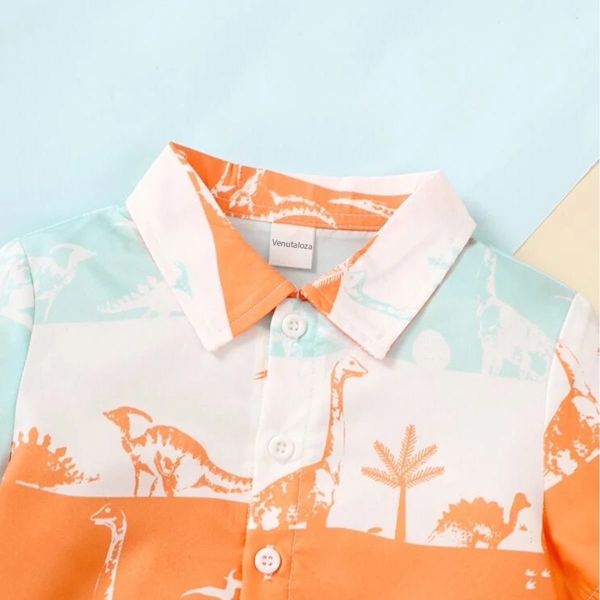 Venutaloza Dinosaur Animal Designer Print Button Front Shirt For Boys.
