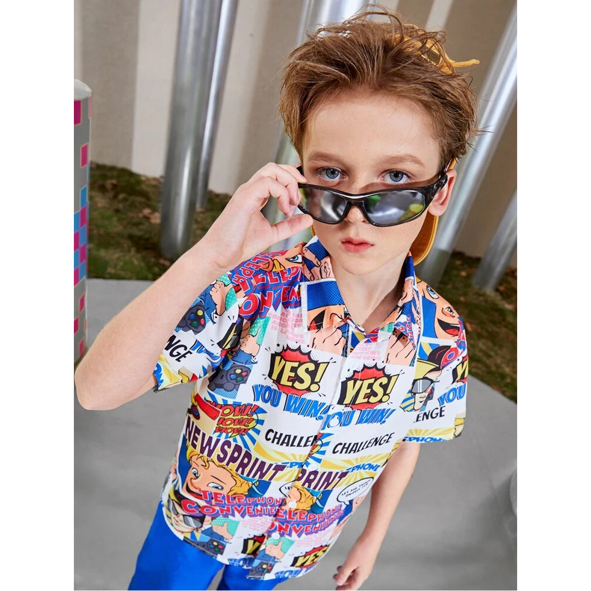 VENUTALOZA Toddler Boys Pop Art print Graphic & Button Front Shirt For Boy.