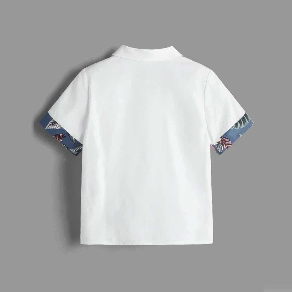 Venutaloza Toddler Boys White Tropical Floral With Patched Pocket Sunshne Designer Print Button Front Shirt For Boys.
