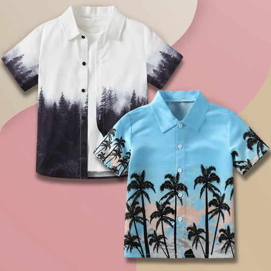 Venutaloza Tropical Casual Tree & Outdoor Tree Designer Button Front Shirt For Boy.