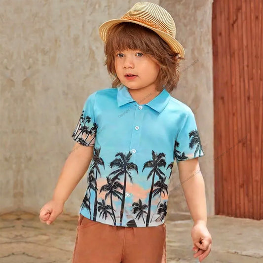 Venutaloza Tropical Casual Tree Button Front Beach Short Sleeve Shirt For Boys.