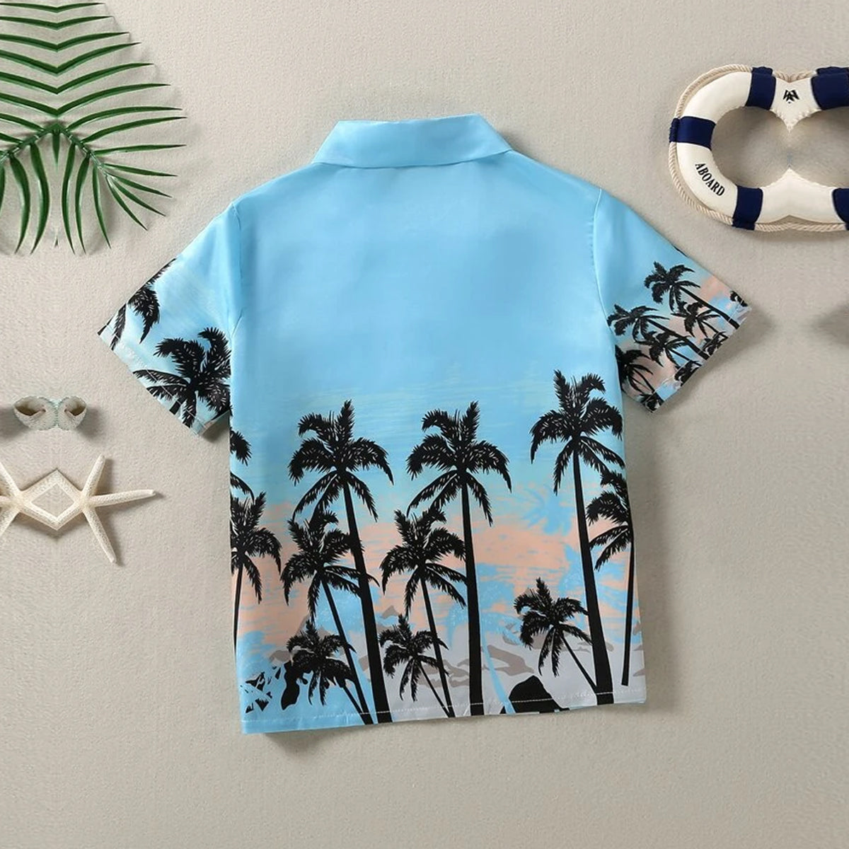 Venutaloza Tropical Casual Tree Button Front Beach Short Sleeve Shirt For Boys.